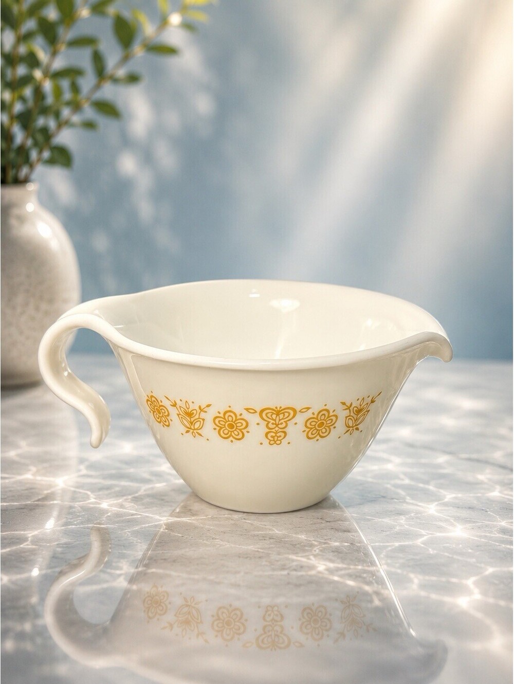 Corelle by Corning 1970s Butterfly Gold Creamer Gravy Boat, 5x2.5”